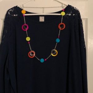 Terra & sky 4X Navy long sleeve top with lace